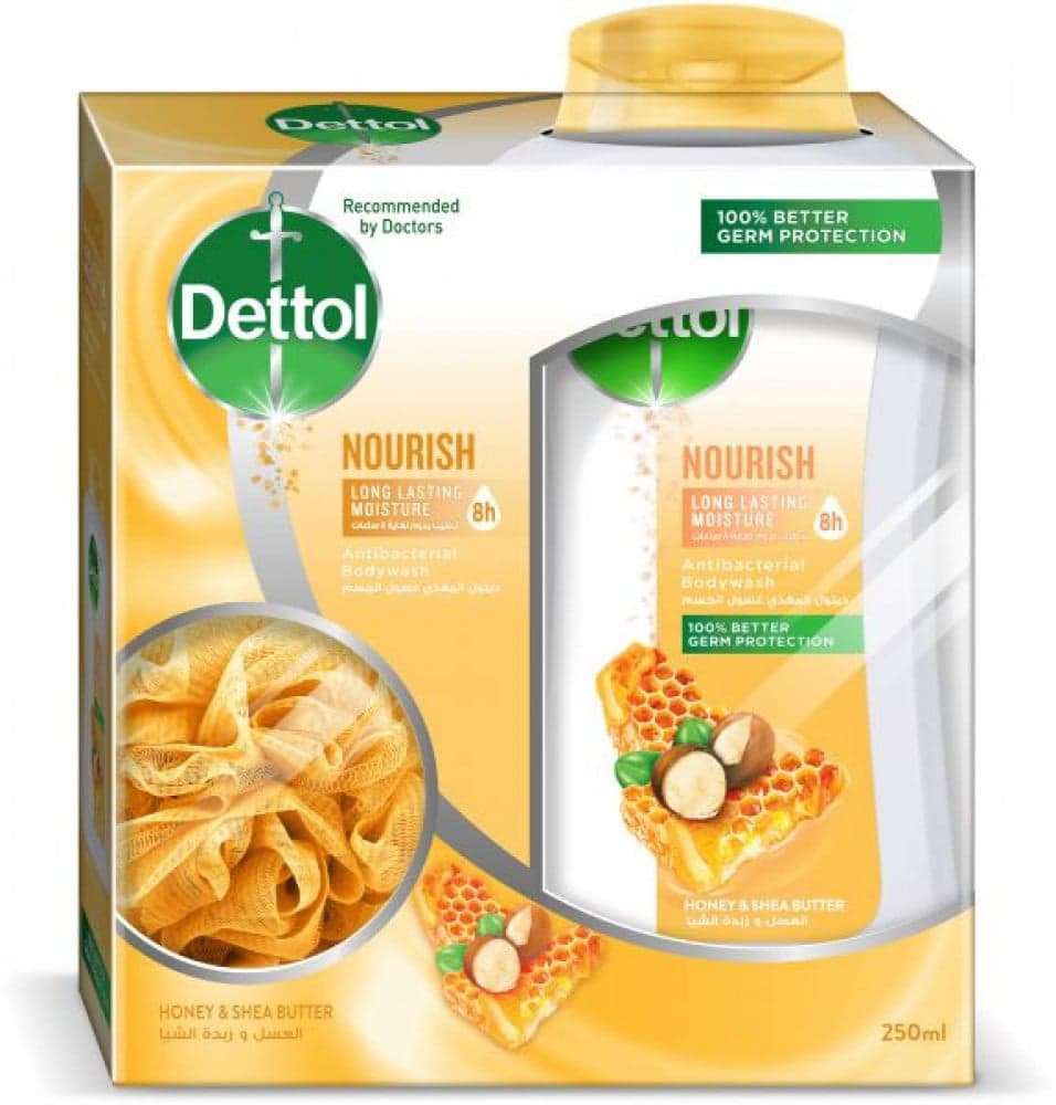 Dettol Nourish Body Wash with Puff 250ml
