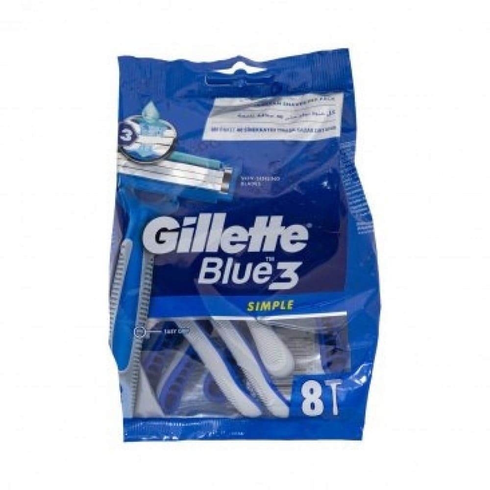 Gillette Blue 3 Men's Razors, 8 Pieces, Bag