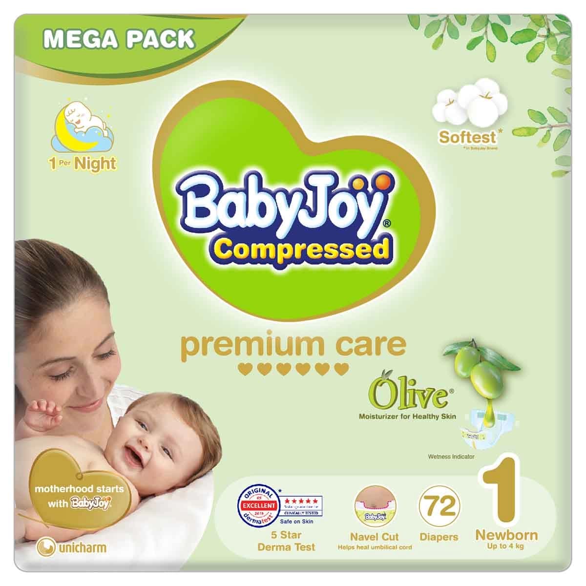 BabyJoy Olive Mega Pack - Size 1, 72 pcs