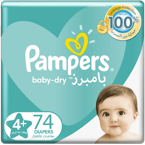 حفاضات بامبرز للأطفال عبوة - مقاس 4+، 74 قطعة