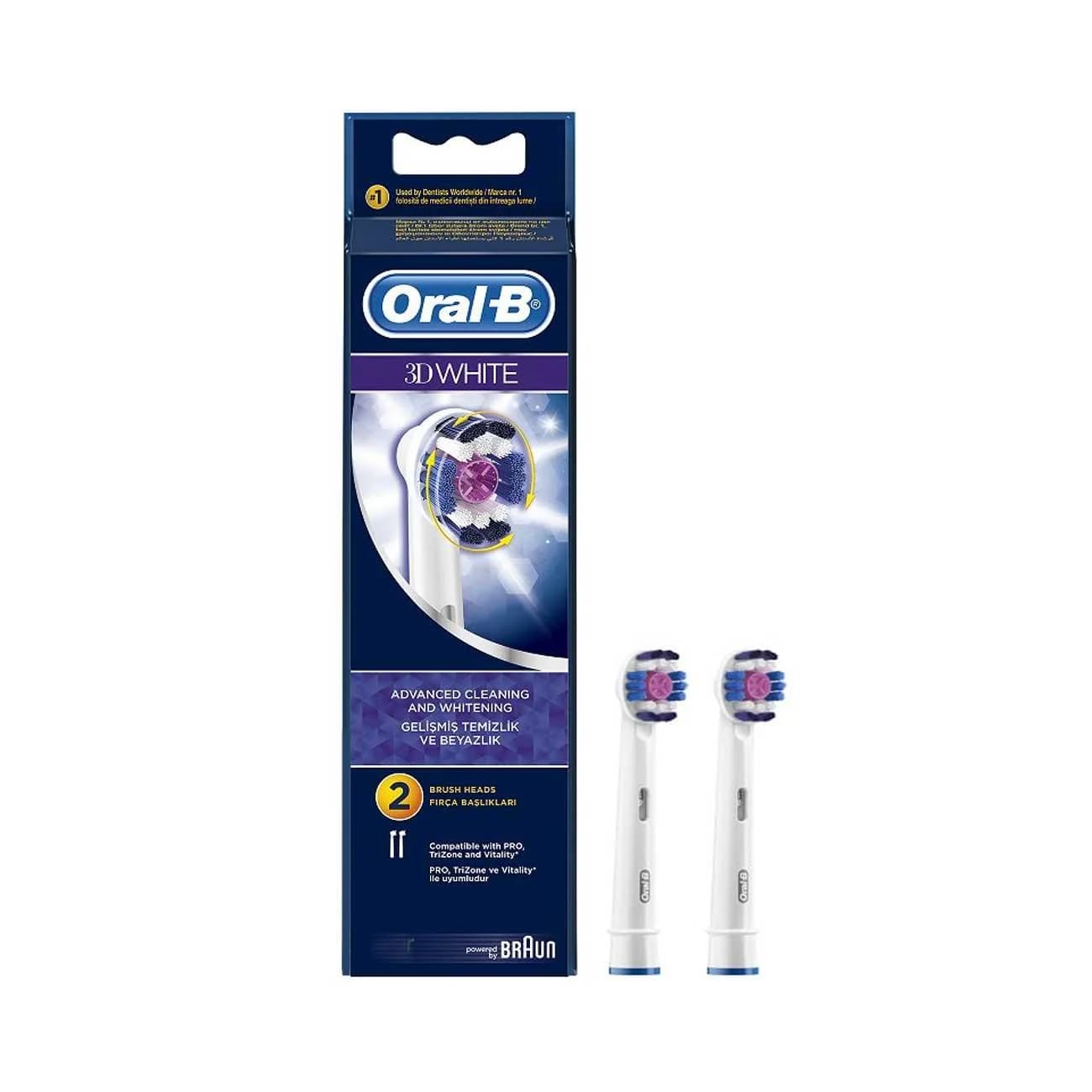 Oral-B 3D Replacement Electric Toothbrush Head, White - 2 Pack