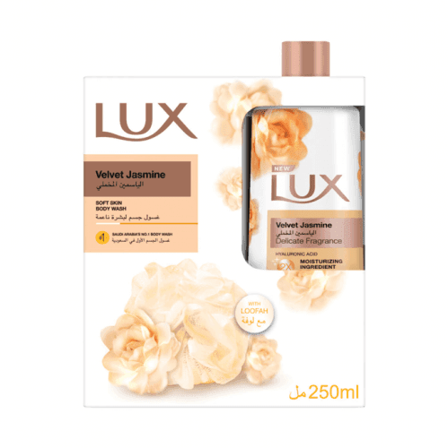 غسول جسم معطر بالياسمين المخملي من لوكس مع ليفة - 250 مل