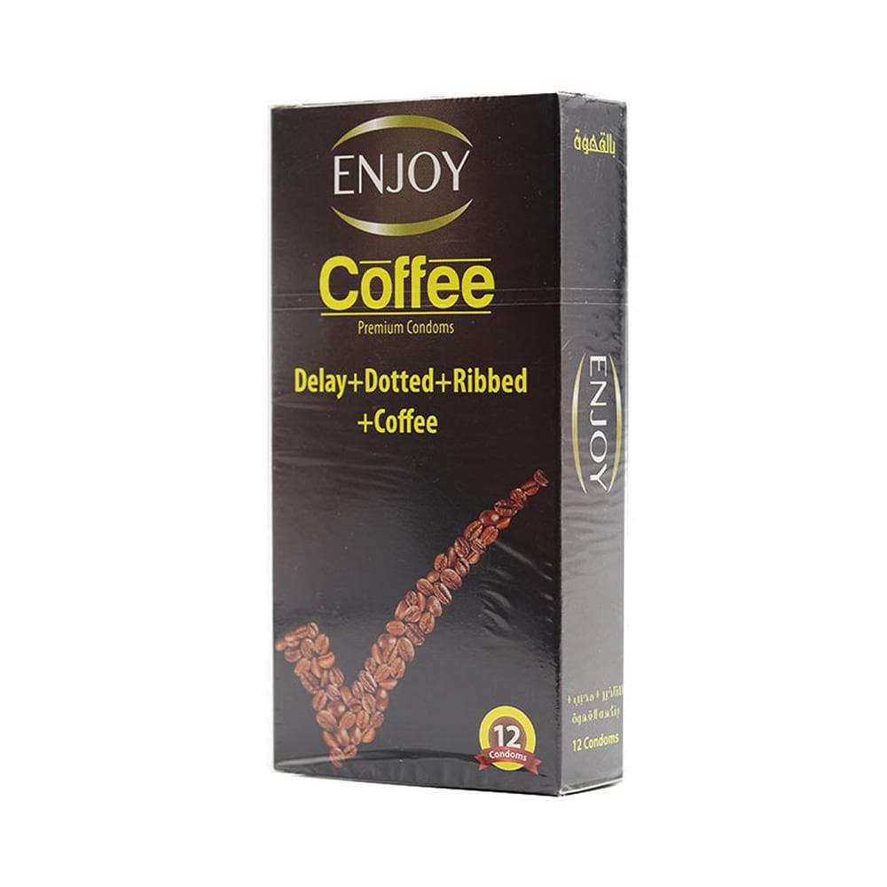 Enjoy Dotted, Ribbed, and Delay Condoms in Coffee Flavor - 12 Pieces
