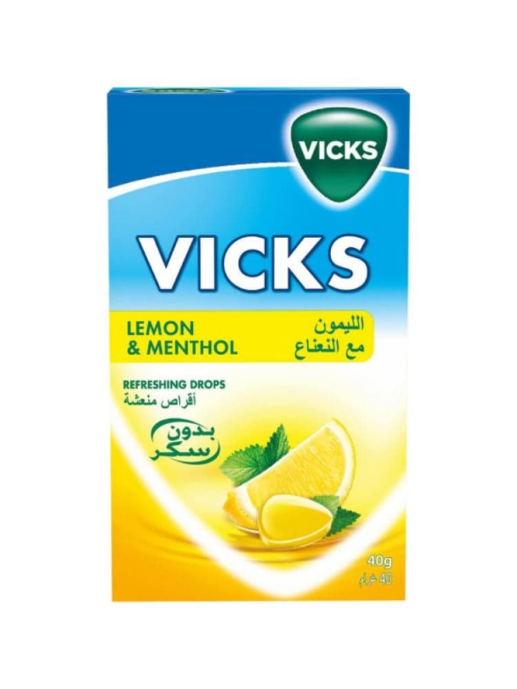 VICKS THROAT DROPS 40g / LEMON & PEPPERMENT
