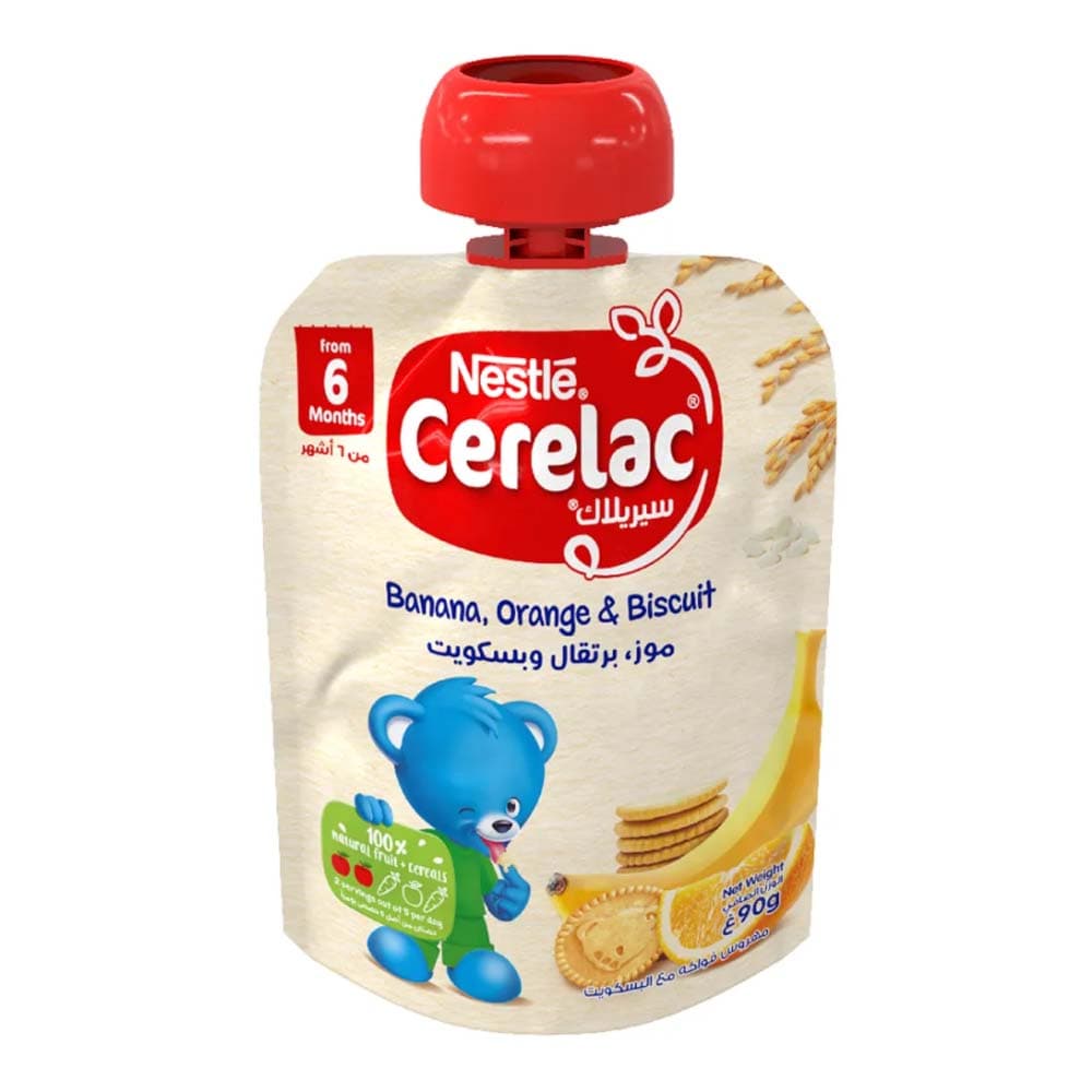 CERELAC PUREE BANANA, ORANGE, BISCUIT 90g