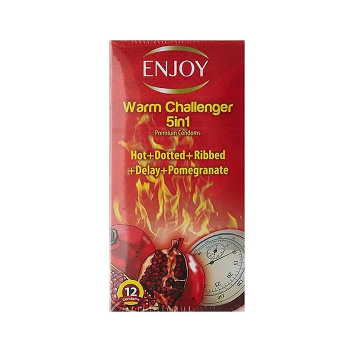 Enjoy Warm 5 in 1 Pomegranate Condoms - 12 Count