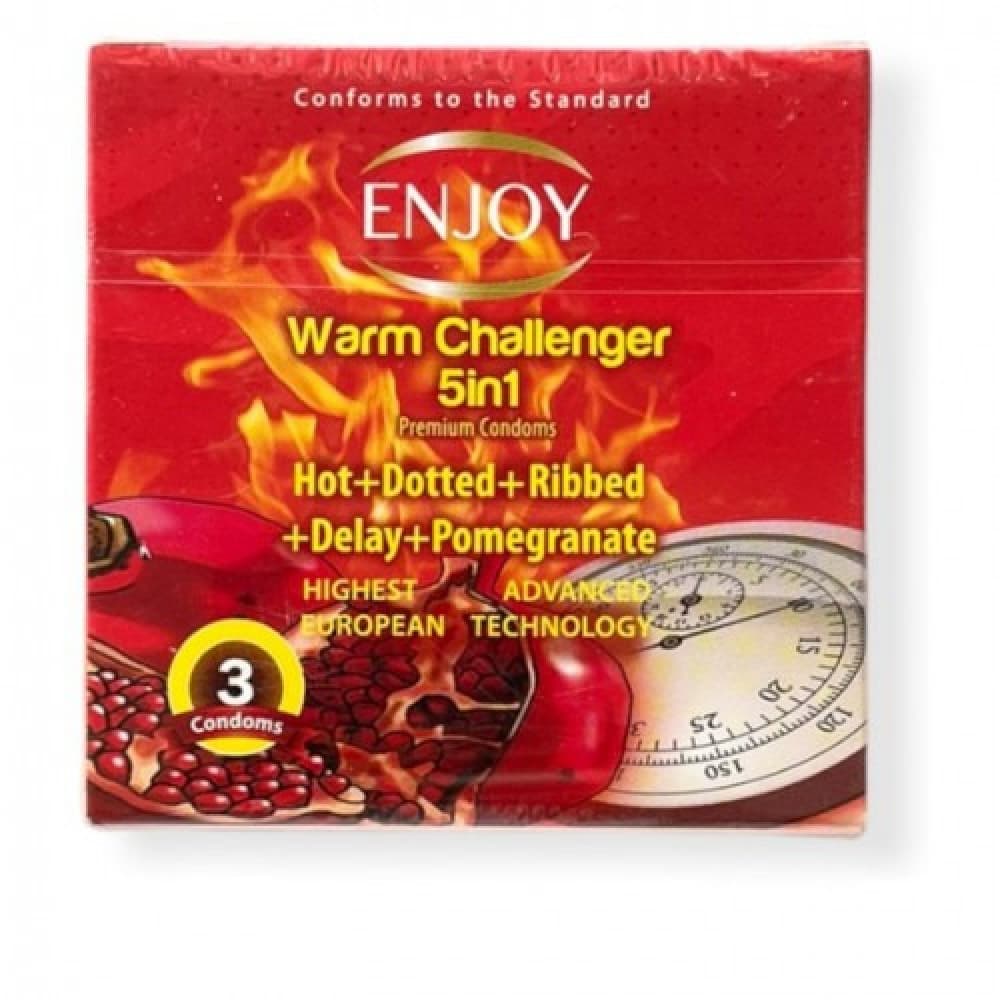 Enjoy 5-in-1 Pomegranate Warming Condoms - 3 Pack